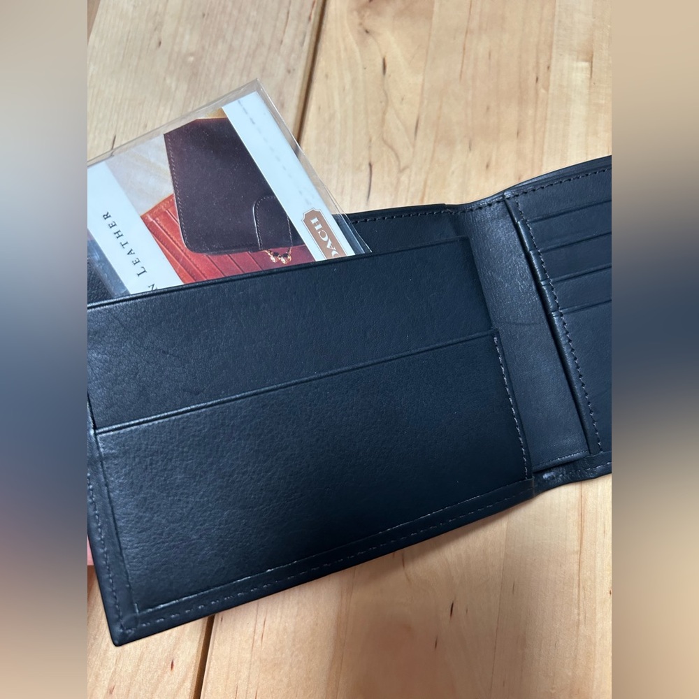 NWT Water Buffalo Vintage Coach Bifold Leather Wallet Black - Picture 3 of 10